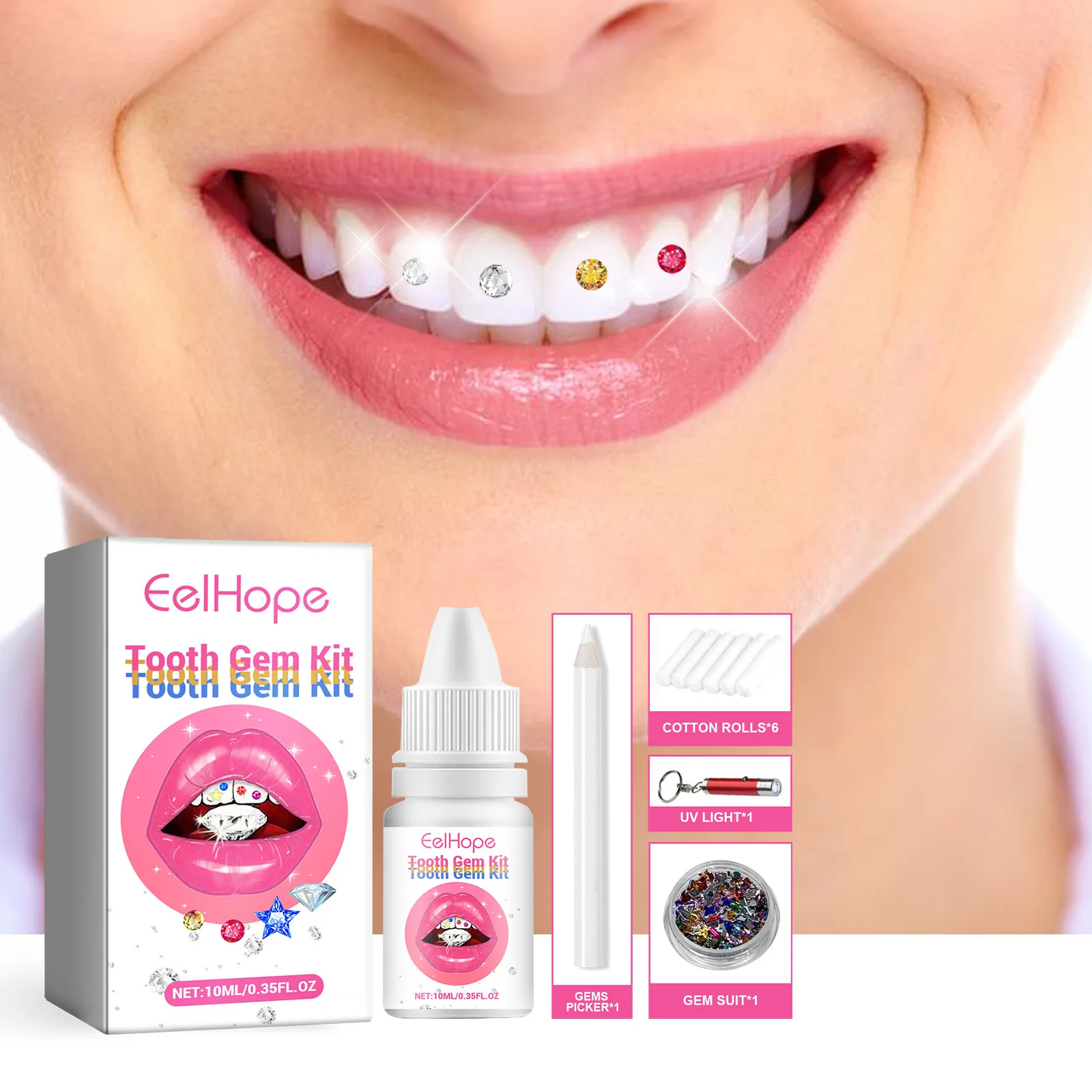 Teeth Whitening Light Kit - Zahnschmuck-Set DIY Klare Edelstein-Dekoration Glitzer Schönes