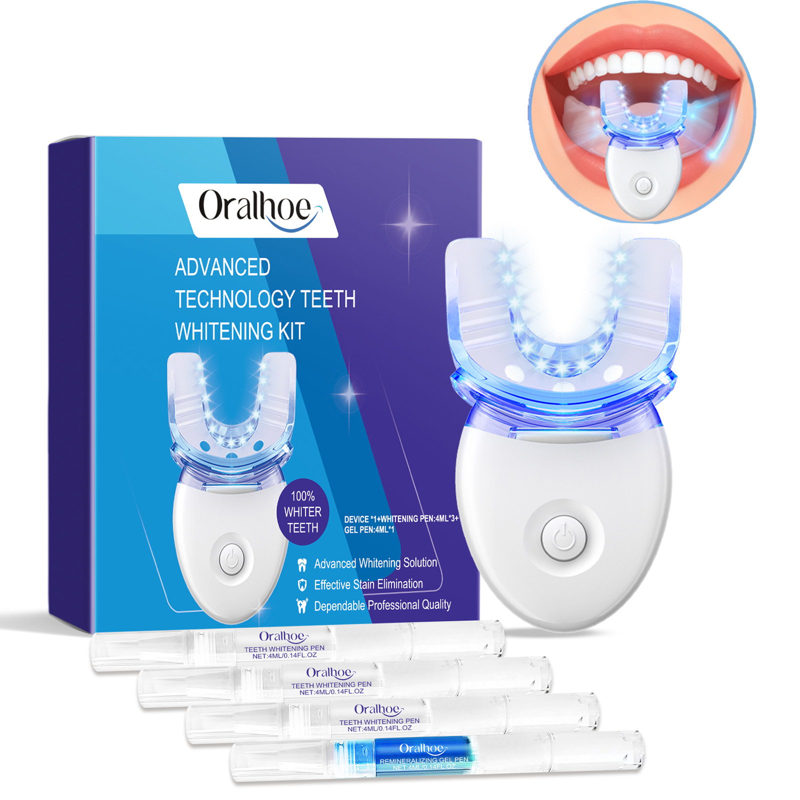 Teeth Whitening Diy - Professionelles LED-Lichtset zur Zahnaufhellung mit 4-fachem
